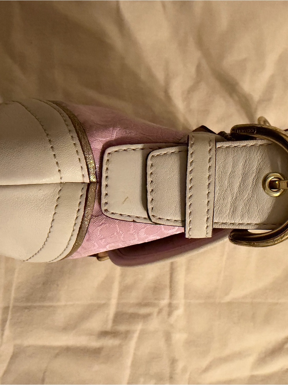 Vintage Coach Pink Signature Jacquard Shoulder Bag Purse – Ivory Leather Trim - Picture 4 of 9